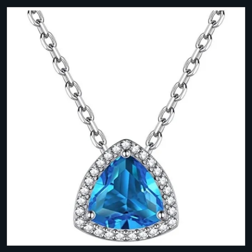 New Trillion Cut Sea Blue Topaz Necklace